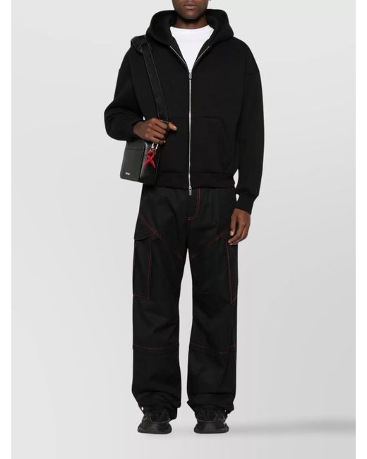 Off-White c/o Virgil Abloh Black Cotton Contrast Stitching Mid-Rise Straight-Leg Cargo Trousers for men