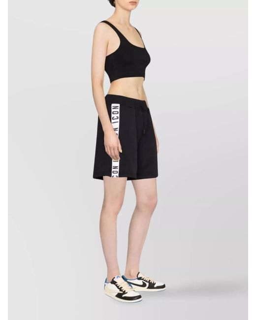 DSquared² Black Textured Above-Knee Drawstring Shorts
