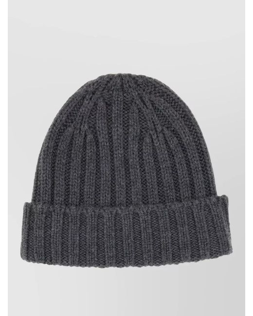 Aspesi Gray Knit Beanie Hat Folded Cuff Ribbed Texture