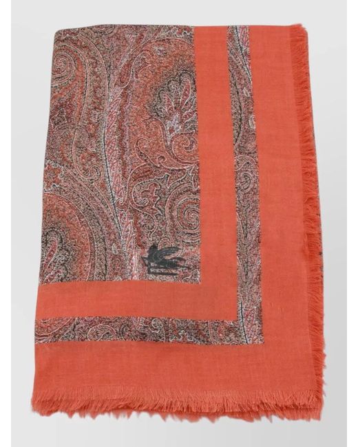 Etro Red Lightweight Rectangular Scarf Fringed Edges