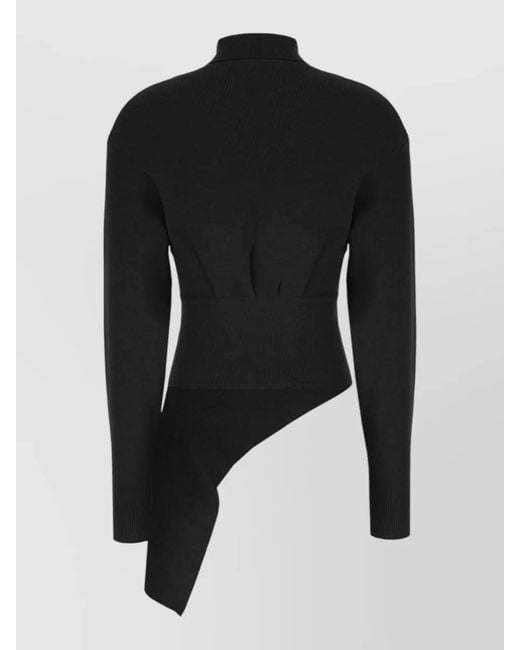 Lanvin Black Wool Blend Sweater Asymmetric Design Mock Neck