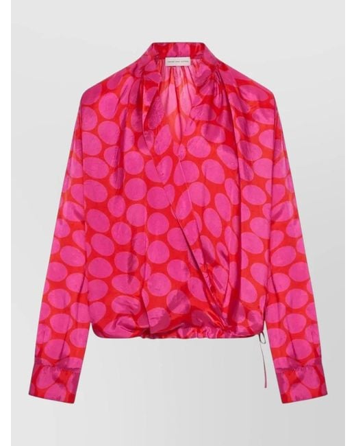 Dries Van Noten Pink Wrap Shirt Long Sleeves Satin Finish