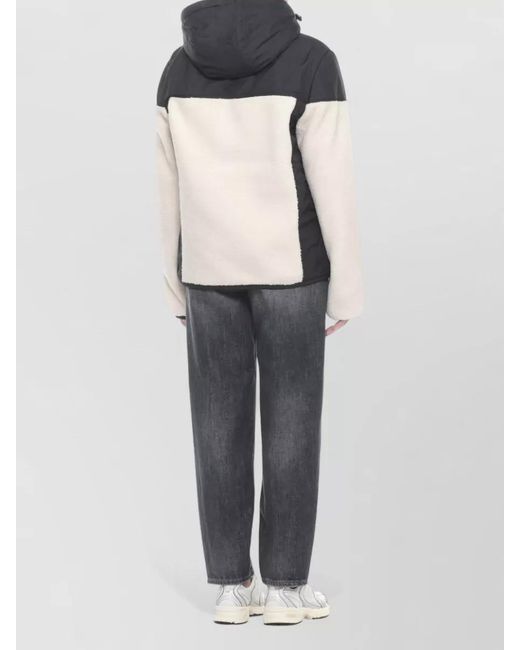 K-Way Black Short Hooded Jacket Color Block Sherpa