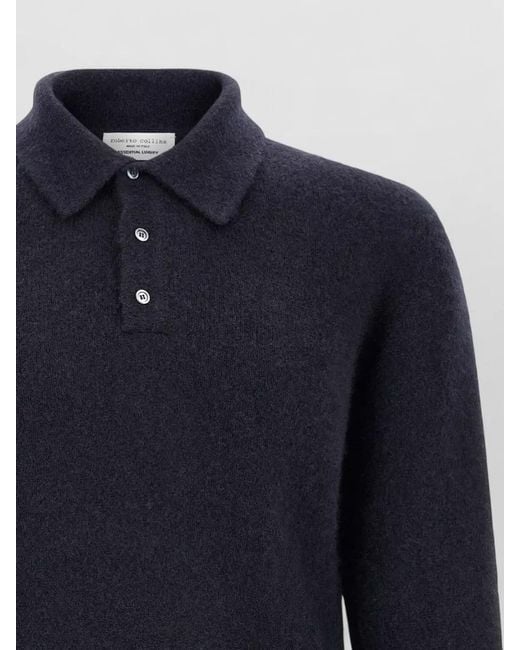 Roberto Collina Blue Cashmere Silk Long Sleeve Polo Knit for men