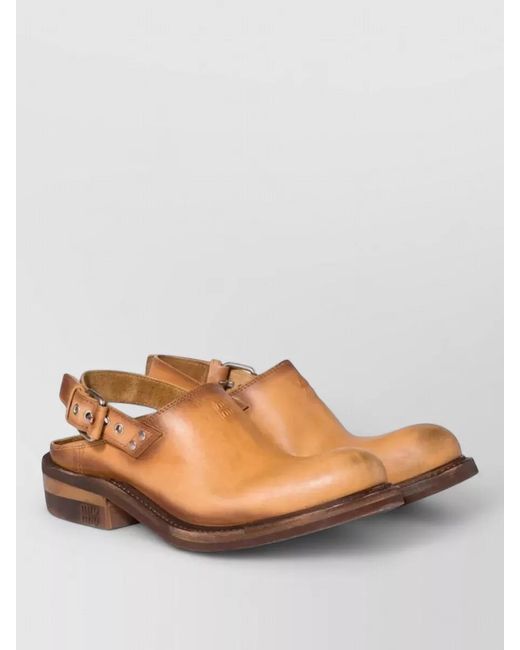 Miu Miu Gray Leather Sling Back Round Toe Sabot