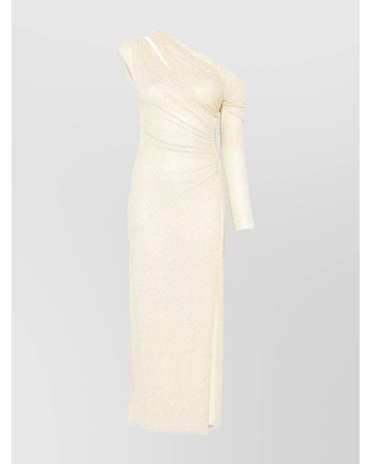 Self-Portrait White Crystal Embellished One Shoulder Midi Dress