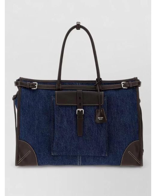Prada Blue Denim Bonnie Tote Bag Leather Accents for men