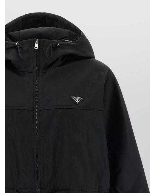 Prada Black Renylon Hooded Rain Jacket Relaxed Cut