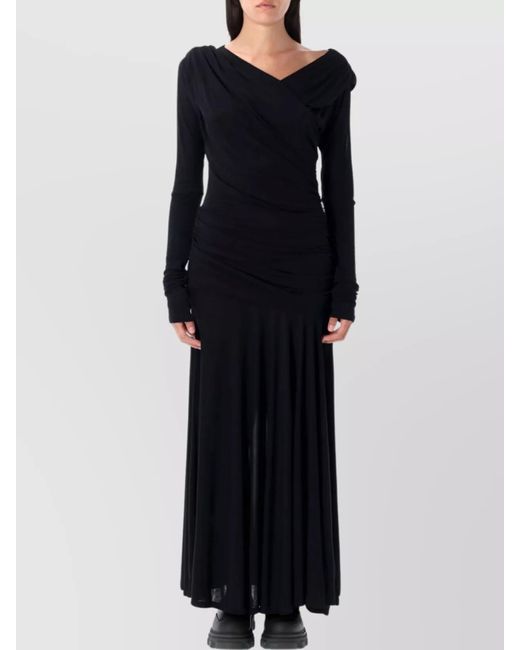 Ganni Blue Draped V-Neckline Floor-Length Dress