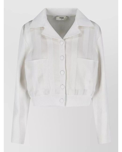 Fendi White Knitted Blazer Jacket Collared Long Sleeves