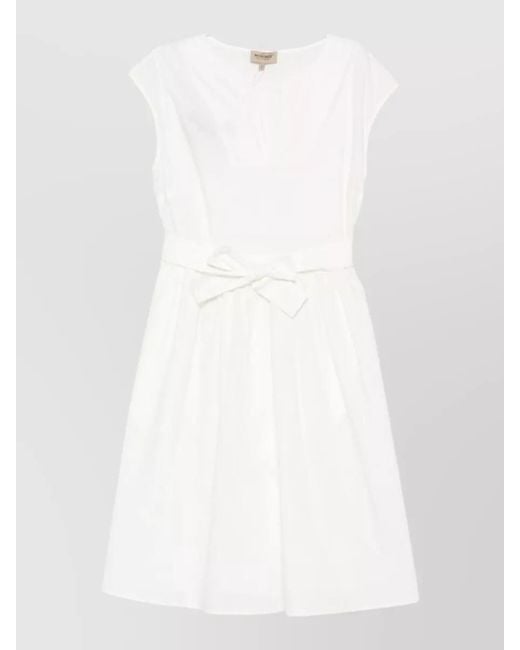 Woolrich White Short Cotton Dress V Neckline Bow