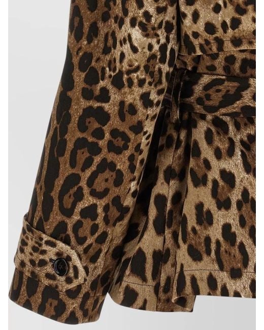 Dolce & Gabbana Brown Leopard Trench Coat Belted Waist Double Breasted