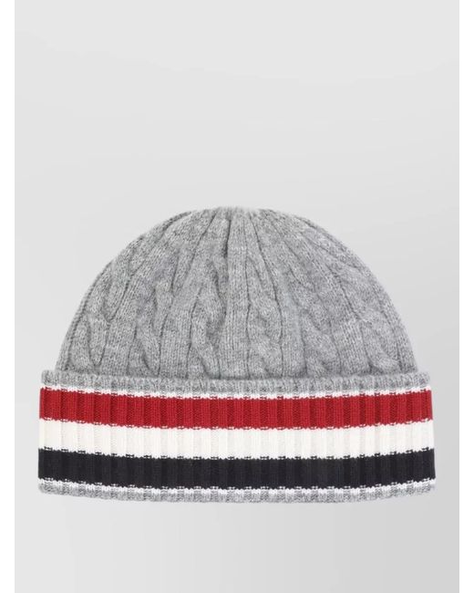 Thom Browne Gray Cable-Knit Wool Beanie for men