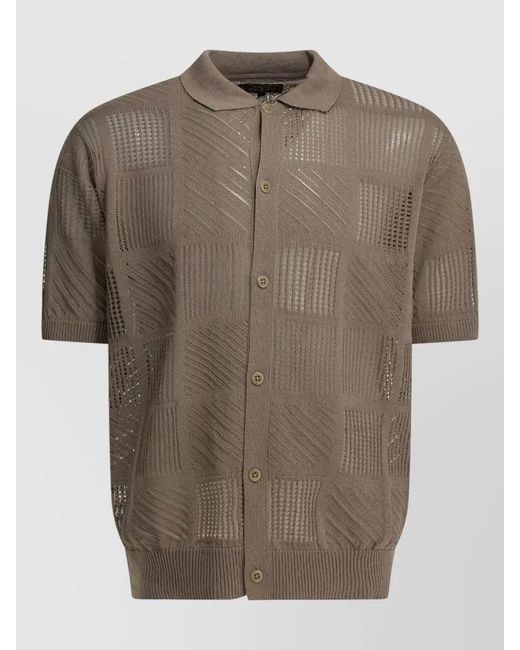 Beams Plus Brown Textured Knit Polo Shirt for men