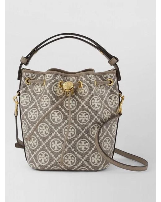 Tory Burch White T Monogram Mini Canvas Bucket Bag