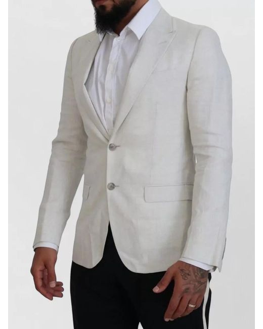 Dolce & Gabbana Gray Linen Silk Slim-Fit Single-Breasted Blazer for men