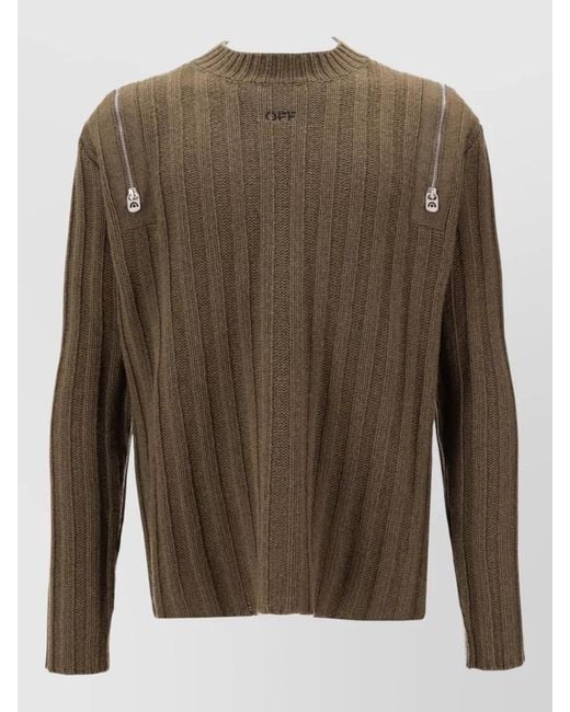 Off-White c/o Virgil Abloh Green Rib Knit Sweater Side Zip Long Sleeves for men