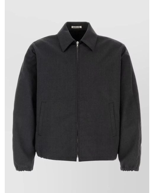 Auralee Black Wool Jacket Elastic Cuffs Point Collar for men