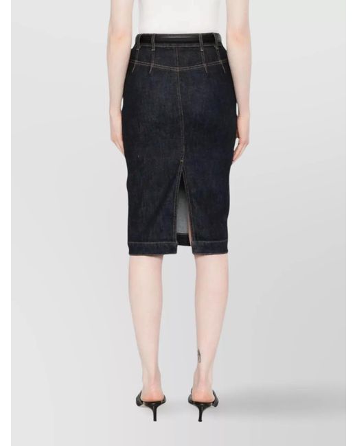 Self-Portrait Blue Denim Midi Pencil Skirt