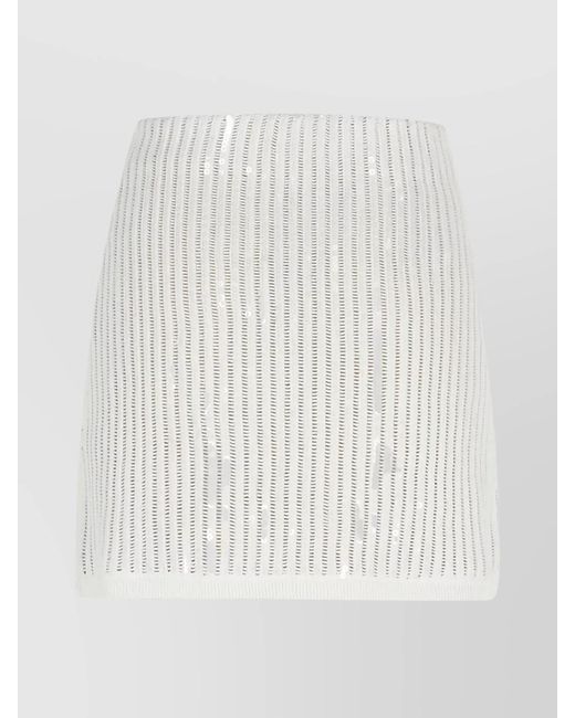 Self-Portrait White Sequin Embellished Cotton Blend Skirt