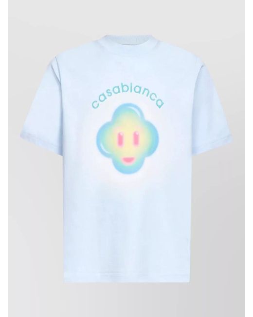 Casablanca Blue Smiley Airbrush Logo Crew Neck T Shirt for men