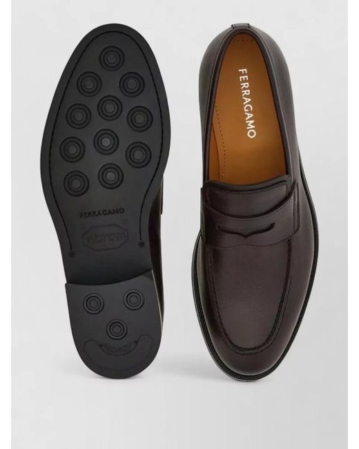 Ferragamo Black Loafers Lace Up Round Toe Rubber Vibram for men