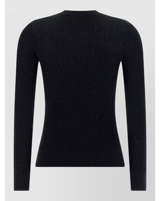 Max Mara Black Silk Wool Ribbed Crew Neck Long Sleeve Sweater