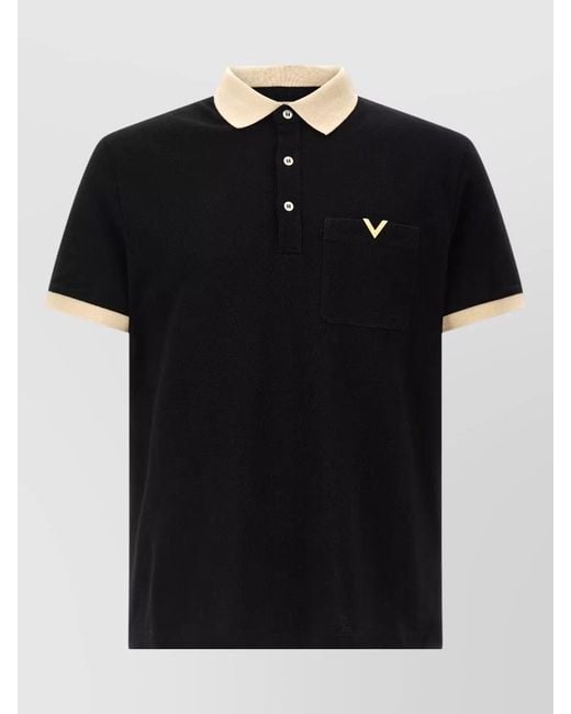 Valentino Garavani Black Logo Polo Shirt Chest Pocket for men
