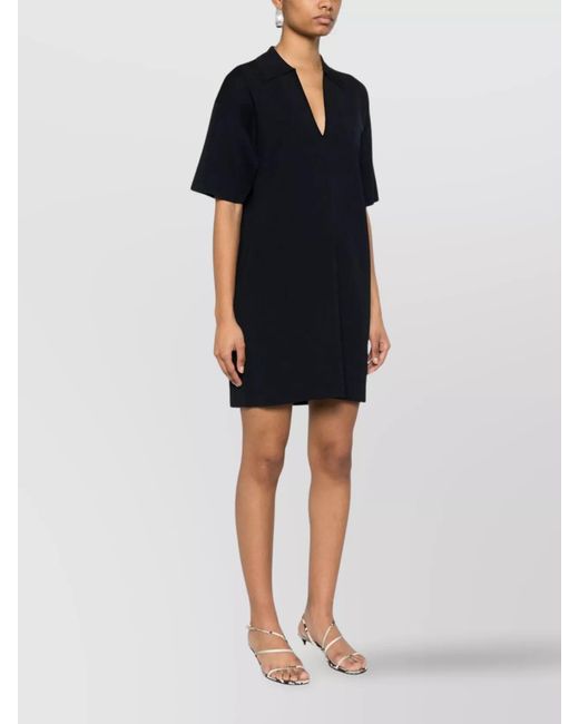 P.A.R.O.S.H. Black Mini Dress With Collar Detail And V-Neckline