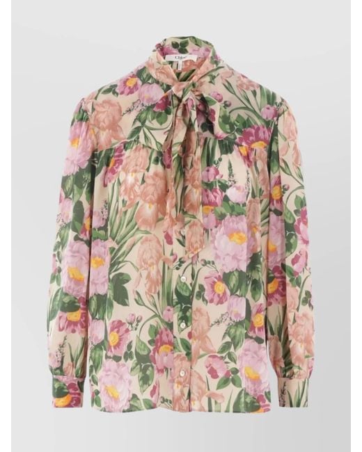 Chloé Multicolor Silk Floral Print Blouse