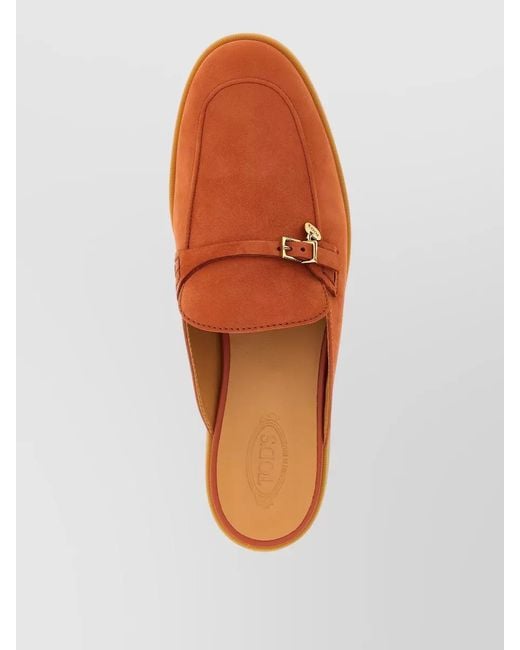 Tod's Orange Nabuk Loafers Buckle Detail Round Toe Rubber