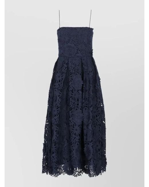 ROTATE BIRGER CHRISTENSEN Blue Lace Strapless Floral Midi Dress