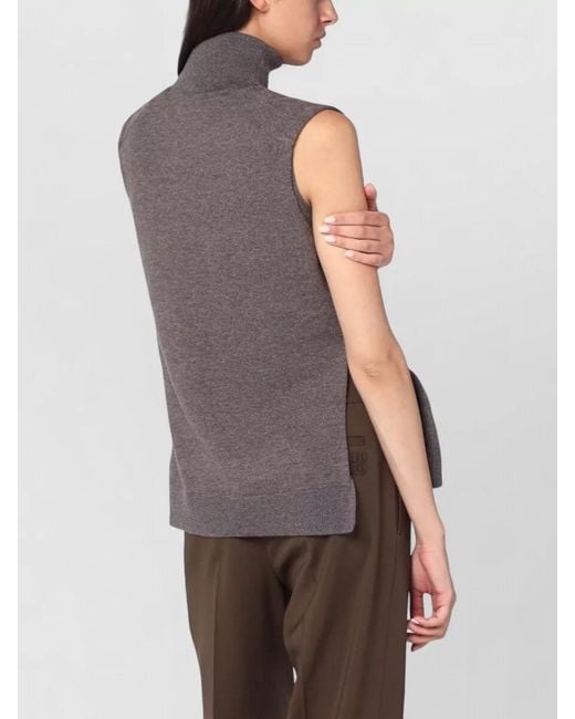 Rohe Gray Turtleneck Sleeveless Top Belted Waist Slits