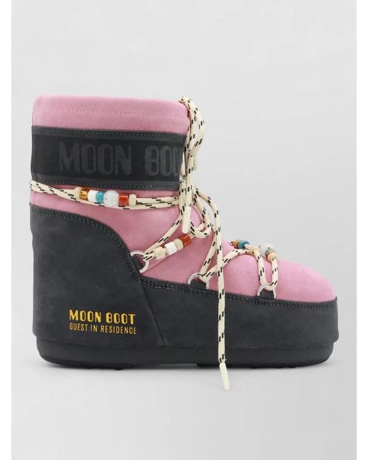 Moon Boot Pink Beaded High Top Boots Two Tone Laces