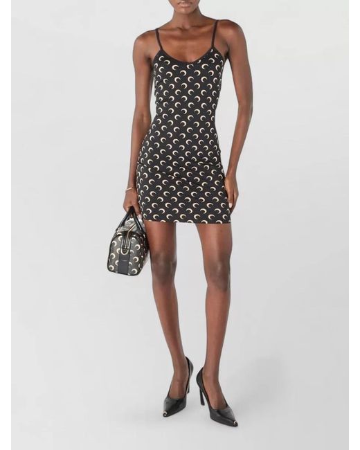 MARINE SERRE Black Lunar Print Fitted Mini Dress Scoop Neckline