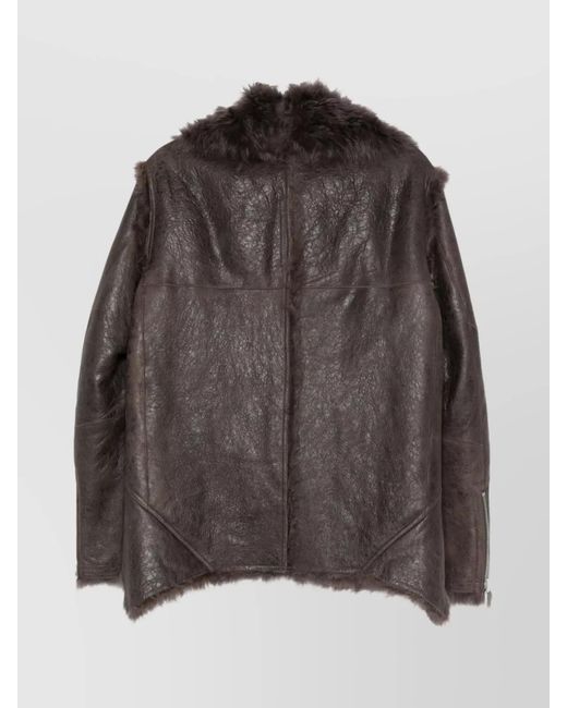 Rick Owens Black Leather Shearling Jacket