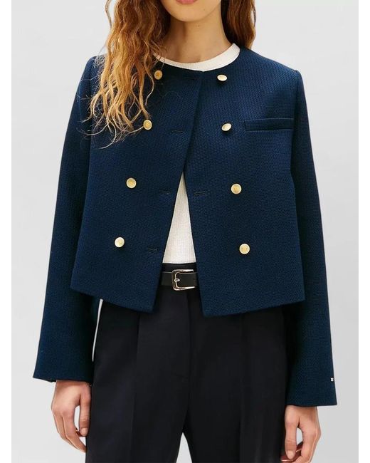 Tommy Hilfiger Blue Preppy Texture Lady Jacket Double Breasted