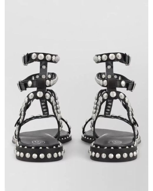 Ash Metallic Ankle Strap Sandals Flat Sole Studs