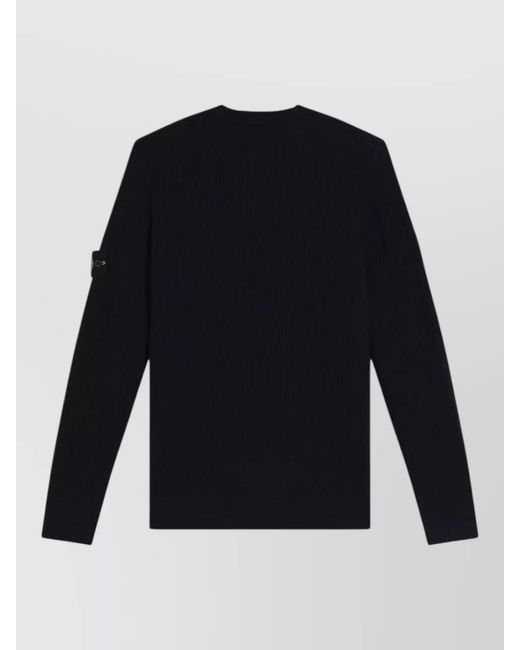 Stone Island Blue Crew Neck Long Sleeve Ribbed Sweater for men