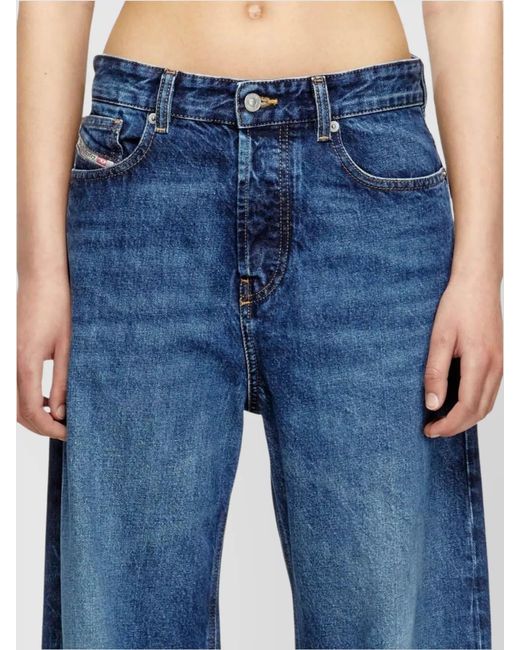 DIESEL Blue Denim Low-Rise Extra-Long Wide-Leg Jeans