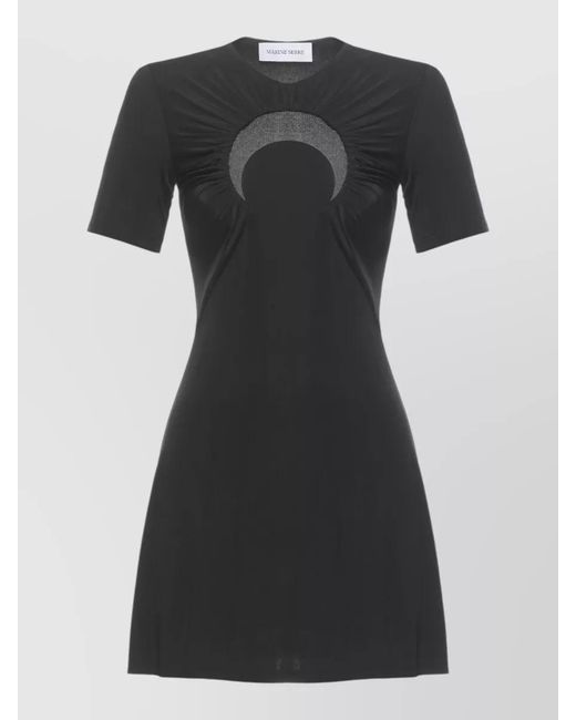 MARINE SERRE Black Viscose Dress Moon Cutout Round Neckline