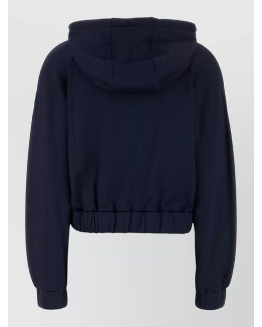 Moncler Blue Hooded Stretch Jersey Cropped Sweatshirt Pockets