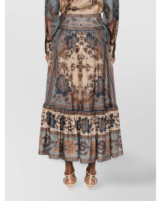 Zimmermann Natural Floral Tiered Silk Skirt