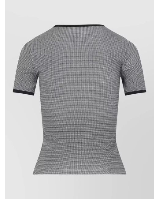 Courreges Gray Cotton Houndstooth Logo Print Short Sleeve T-Shirt
