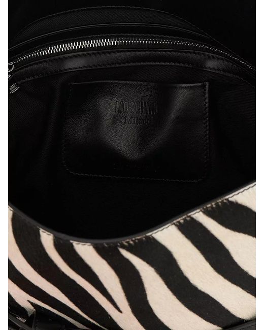 Moschino Black Tie Me Shoulder Bag Zebra Print