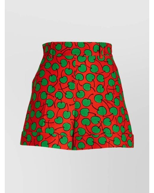 Moschino Cotton High-Rise Cherry-Print Tailored Shorts