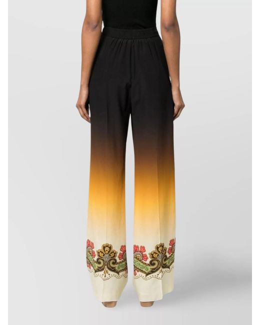 Etro Black Silk Graphic-Print Straight-Leg Trousers