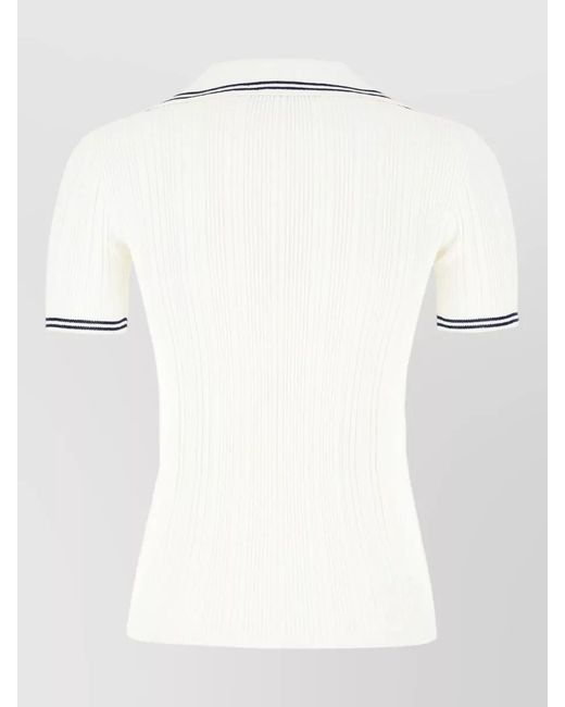 Seafarer White Collared Knit Top Contrast Trim Short Sleeves