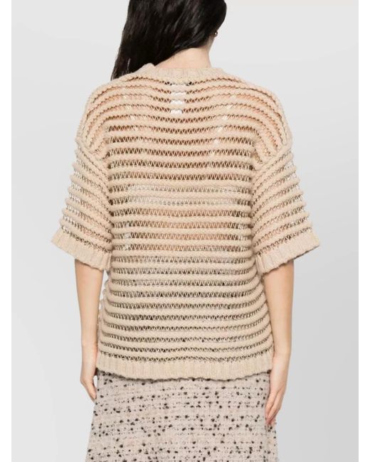Fabiana Filippi Natural Metallic Open-Knit Short-Sleeve Sweater