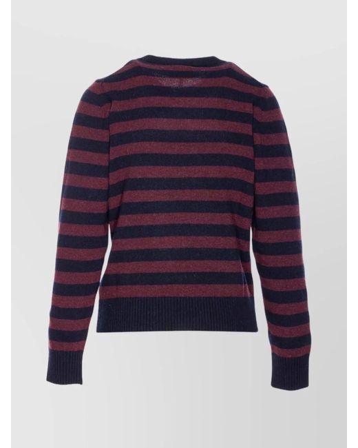 Ganni Blue Wool Blend Striped Crew Neck Jumper